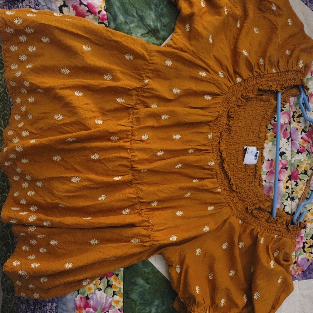 Brown mustard color, cute bohemian top